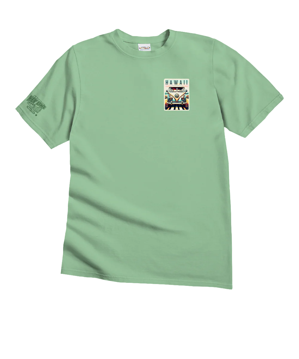 Volkswagen Nostalgic Scenic Drive - Key Lime Dyed Short Sleeve Crewneck T-Shirt - Image 4