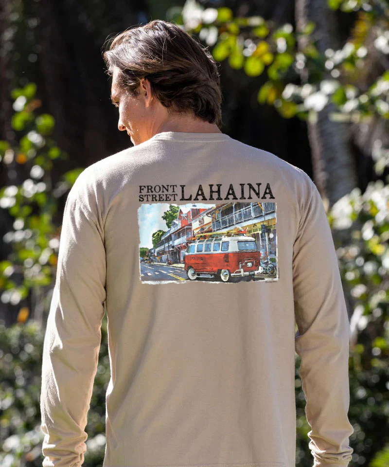 Volkswagen Van Lahaina - Kona Coffee Dyed Long Sleeve Crewneck T-Shirt - Image 2