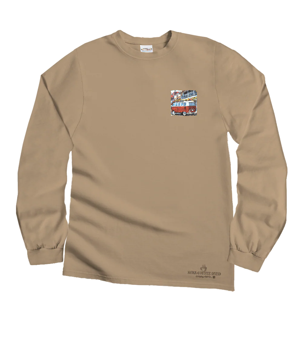 Volkswagen Van Lahaina - Kona Coffee Dyed Long Sleeve Crewneck T-Shirt - Image 4
