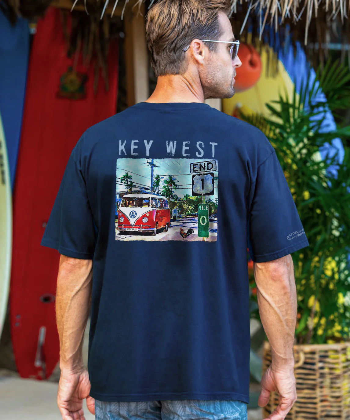 Volkswagen Van Mile 0 - Navy Short Sleeve Crewneck T-Shirt - Image 2