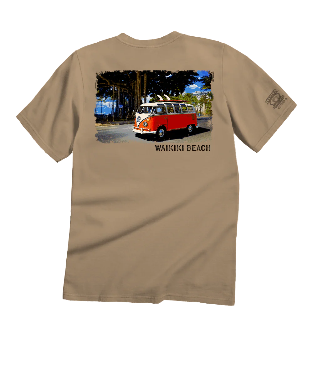 Volkswagen Waikiki Beach Van - Kona Coffee Dyed Short Sleeve Crewneck T-Shirt