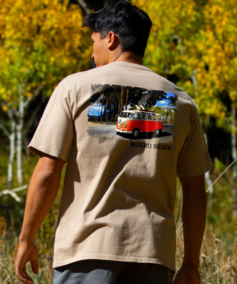 Volkswagen Waikiki Beach Van - Kona Coffee Dyed Short Sleeve Crewneck T-Shirt - Image 2