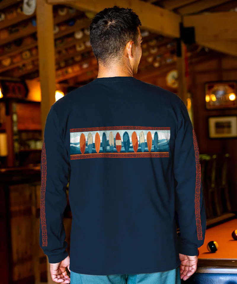 Waves And Boards Band - Navy Long Sleeve Crewneck T-Shirt - Image 3