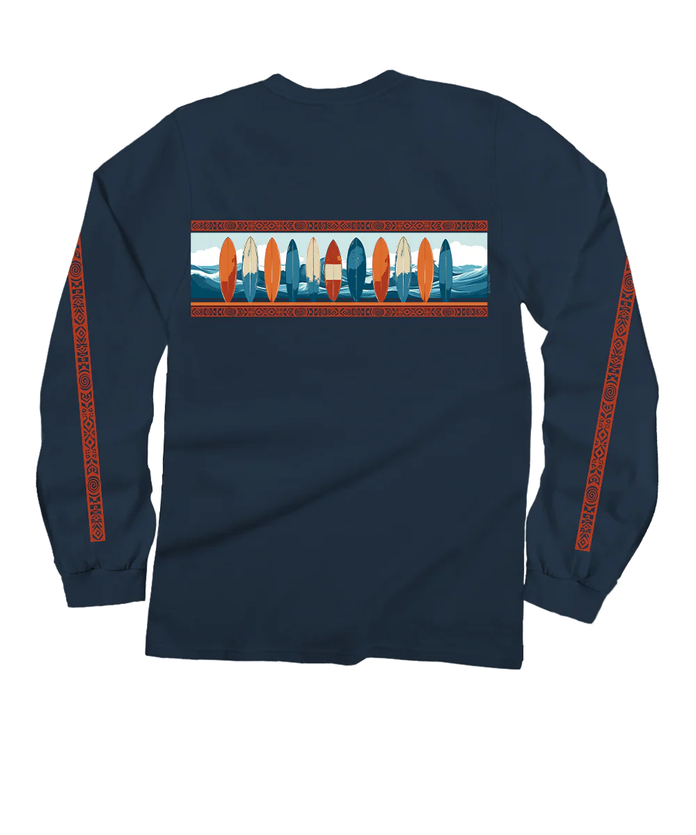 Waves And Boards Band - Navy Long Sleeve Crewneck T-Shirt - Image 4
