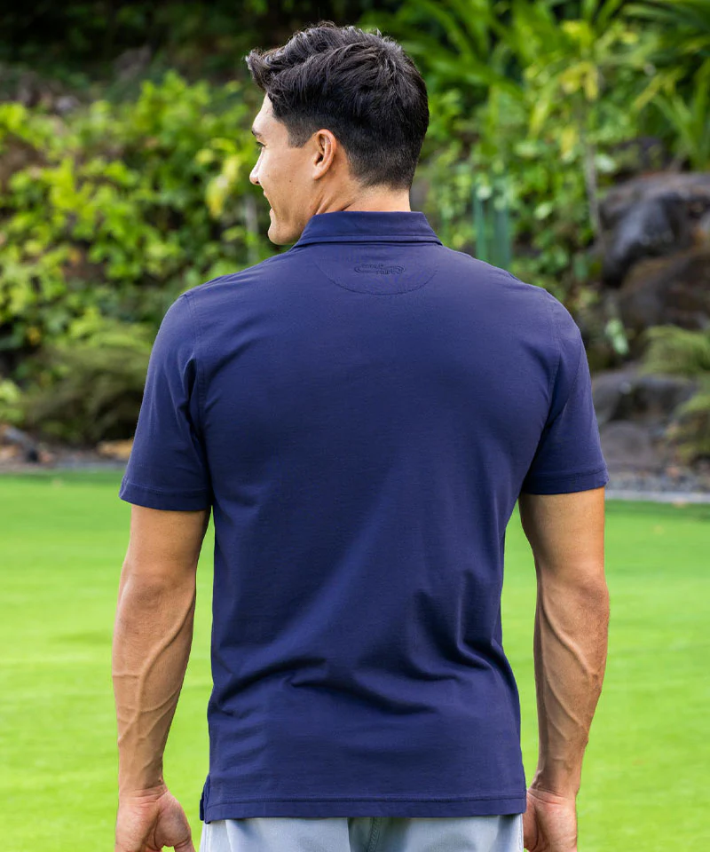Wood Cut Shark - Indigo Short Sleeve Pima Polo - Image 3