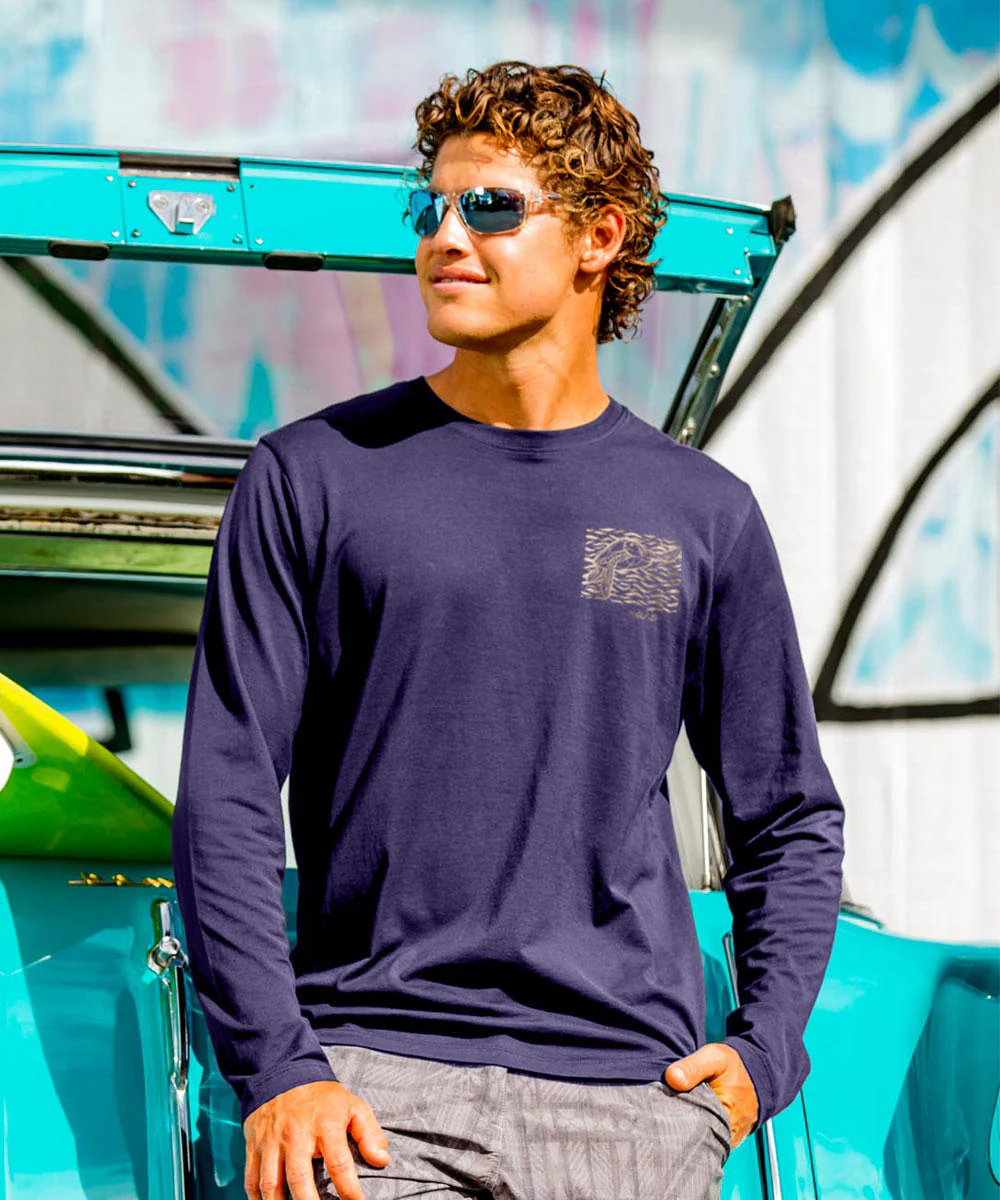 Wood Cut Turtles - Indigo Long Sleeve Pima T-Shirt - Image 3