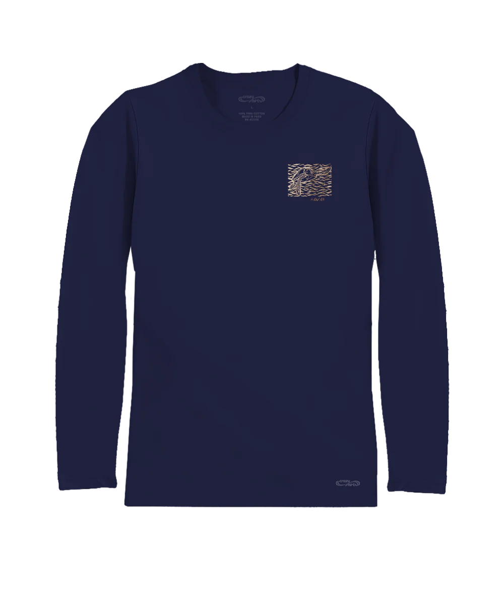 Wood Cut Turtles - Indigo Long Sleeve Pima T-Shirt - Image 4