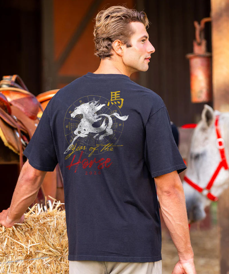 Year Of The Horse 2026 - Black Short Sleeve Crewneck T-Shirt - Image 2
