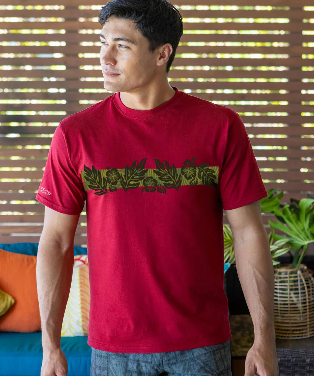 Tribal Leaves - Garnet Short Sleeve Crewneck T-Shirt - Image 2