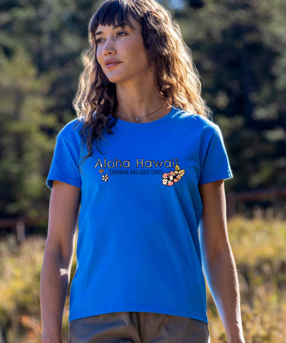 Aloha Hawaii Islands - Blue Hawaii Dyed Short Sleeve Crewneck T-Shirt - Image 3