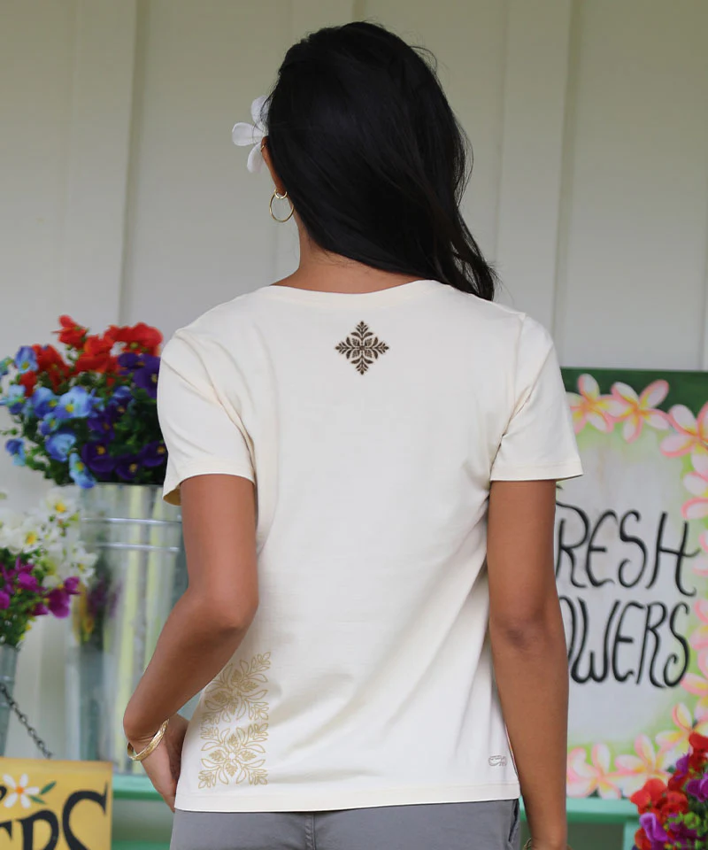 Batik Ginger - Sand Short Sleeve Pima V-Neck T-Shirt - Image 3