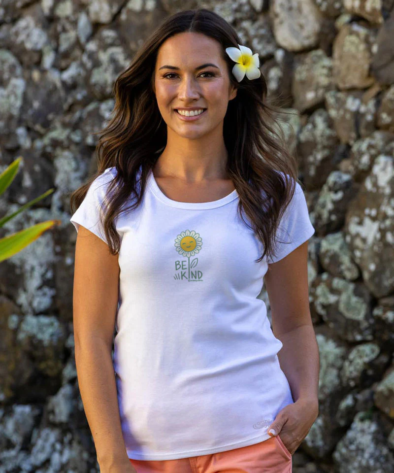 Be Kind Flower - White Short Sleeve Rib Knit T-Shirt - Image 2