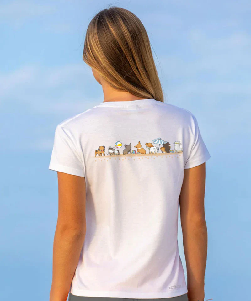 Beach Pups - White Short Sleeve Crewneck T-Shirt - Image 3
