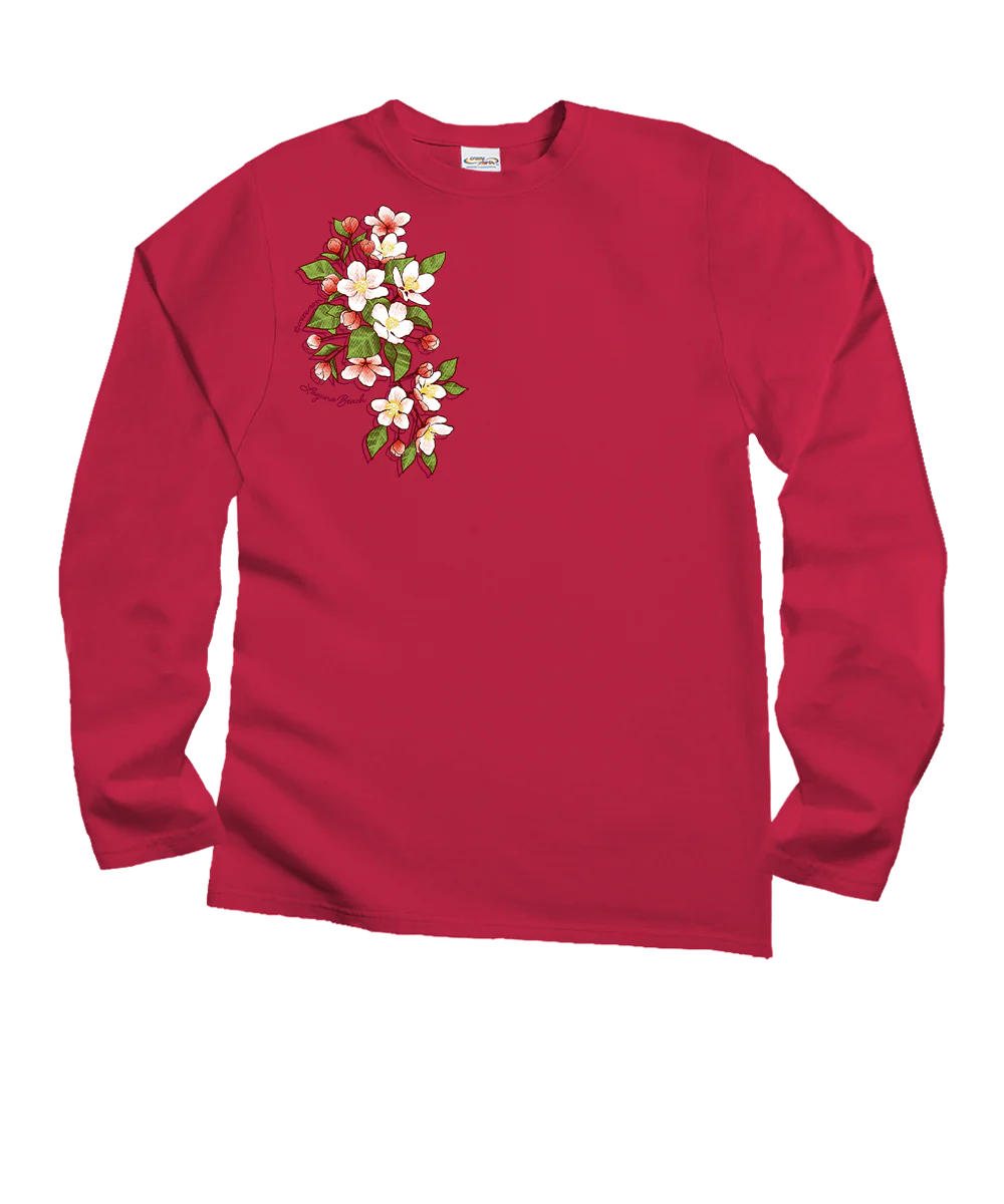 Blossom Cascade - Raspberry Dyed Long Sleeve Crewneck T-Shirt