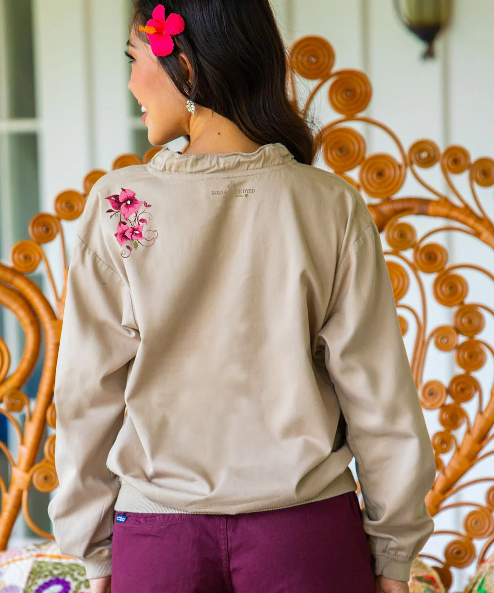 Bougainvillea Vines - Kona Coffee Dyed Long Sleeve Lightweight Pullover - Image 3