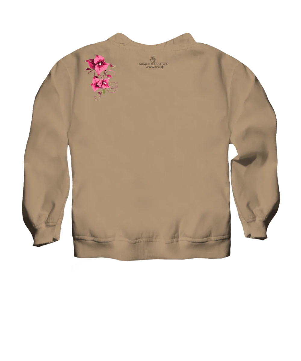 Bougainvillea Vines - Kona Coffee Dyed Long Sleeve Lightweight Pullover - Image 4