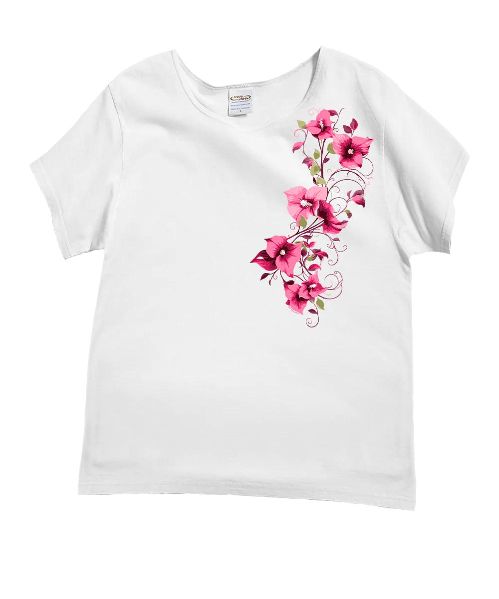 Bougainvillea Vines - White Short Sleeve Scoop Neck T-Shirt