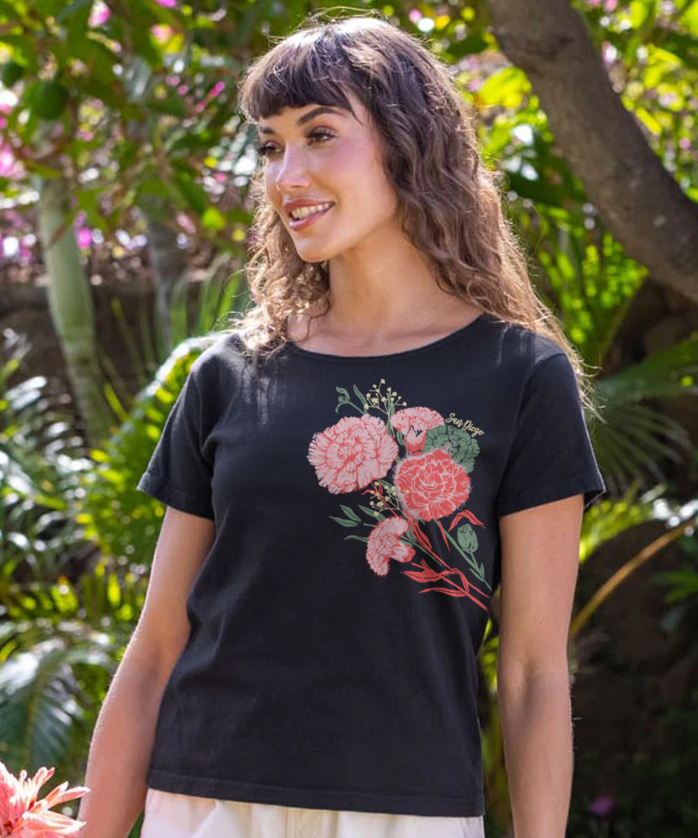 Carnation Bouquet - Black Short Sleeve Scoop Neck T-Shirt - Image 2