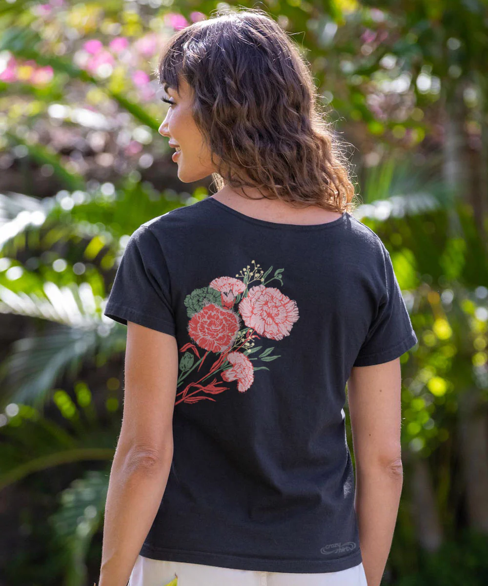 Carnation Bouquet - Black Short Sleeve Scoop Neck T-Shirt - Image 3