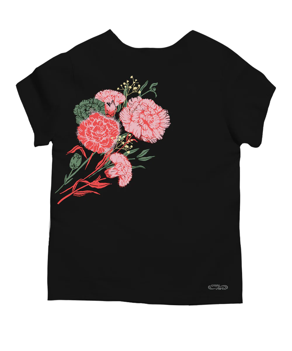 Carnation Bouquet - Black Short Sleeve Scoop Neck T-Shirt - Image 4