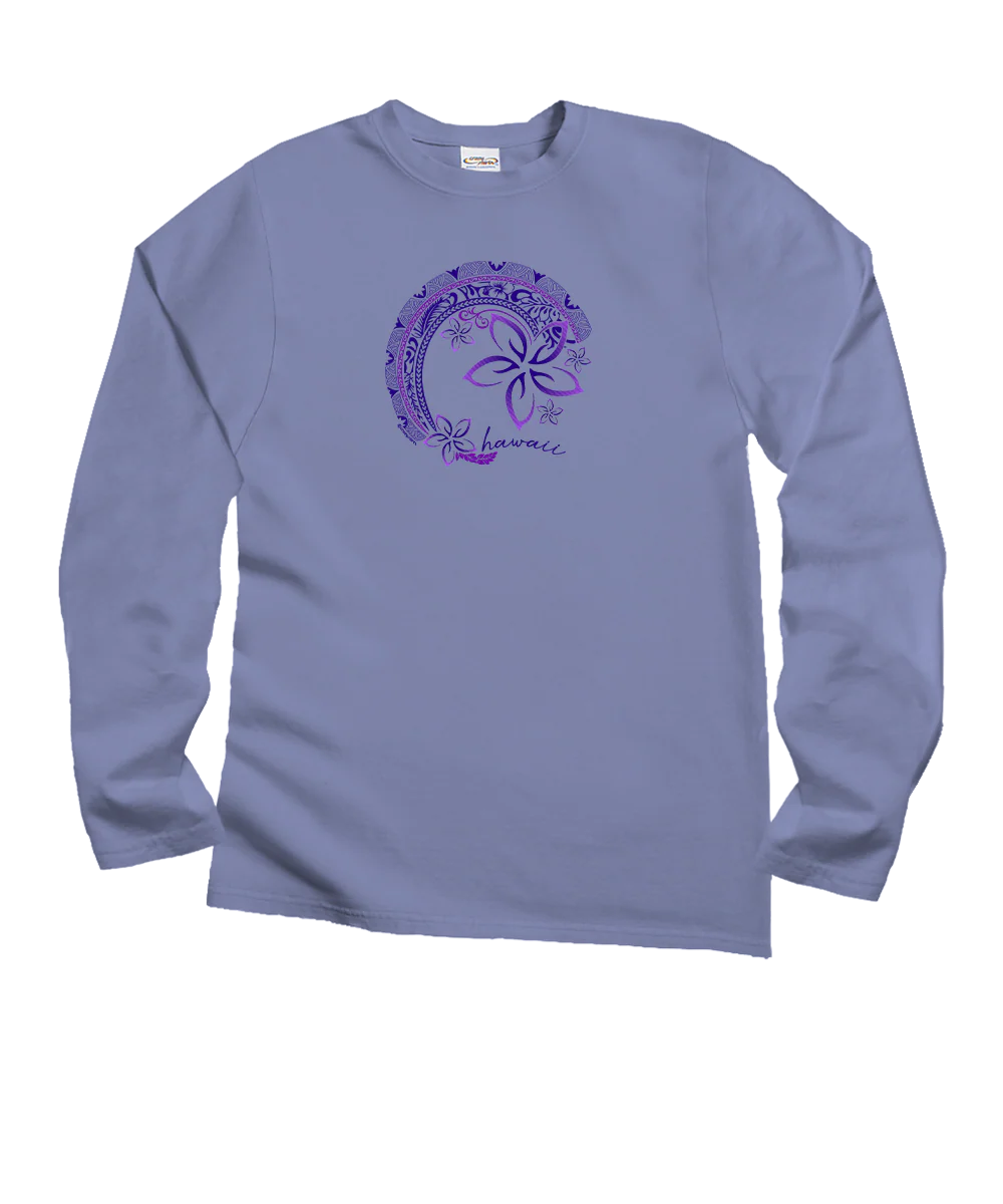 Circular Tribal Floral - Lavender Dyed Long Sleeve Crewneck T-Shirt