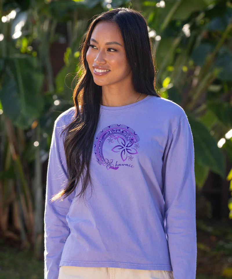 Circular Tribal Floral - Lavender Dyed Long Sleeve Crewneck T-Shirt - Image 2