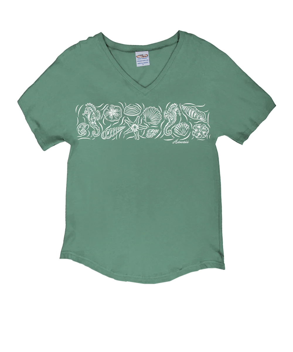 Crazy Shells - Sage Green Short Sleeve Dolman V-Neck Tee
