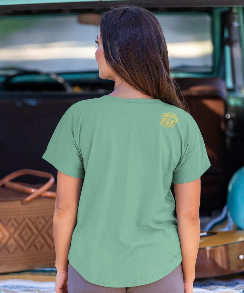 Crazy Shells - Sage Green Short Sleeve Dolman V-Neck Tee - Image 3