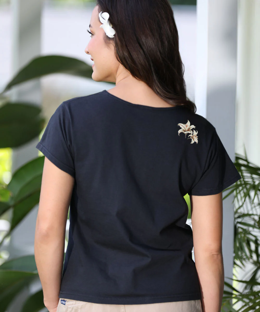 Decorative Lilies - Black Short Sleeve Scoop Neck T-Shirt - Image 3