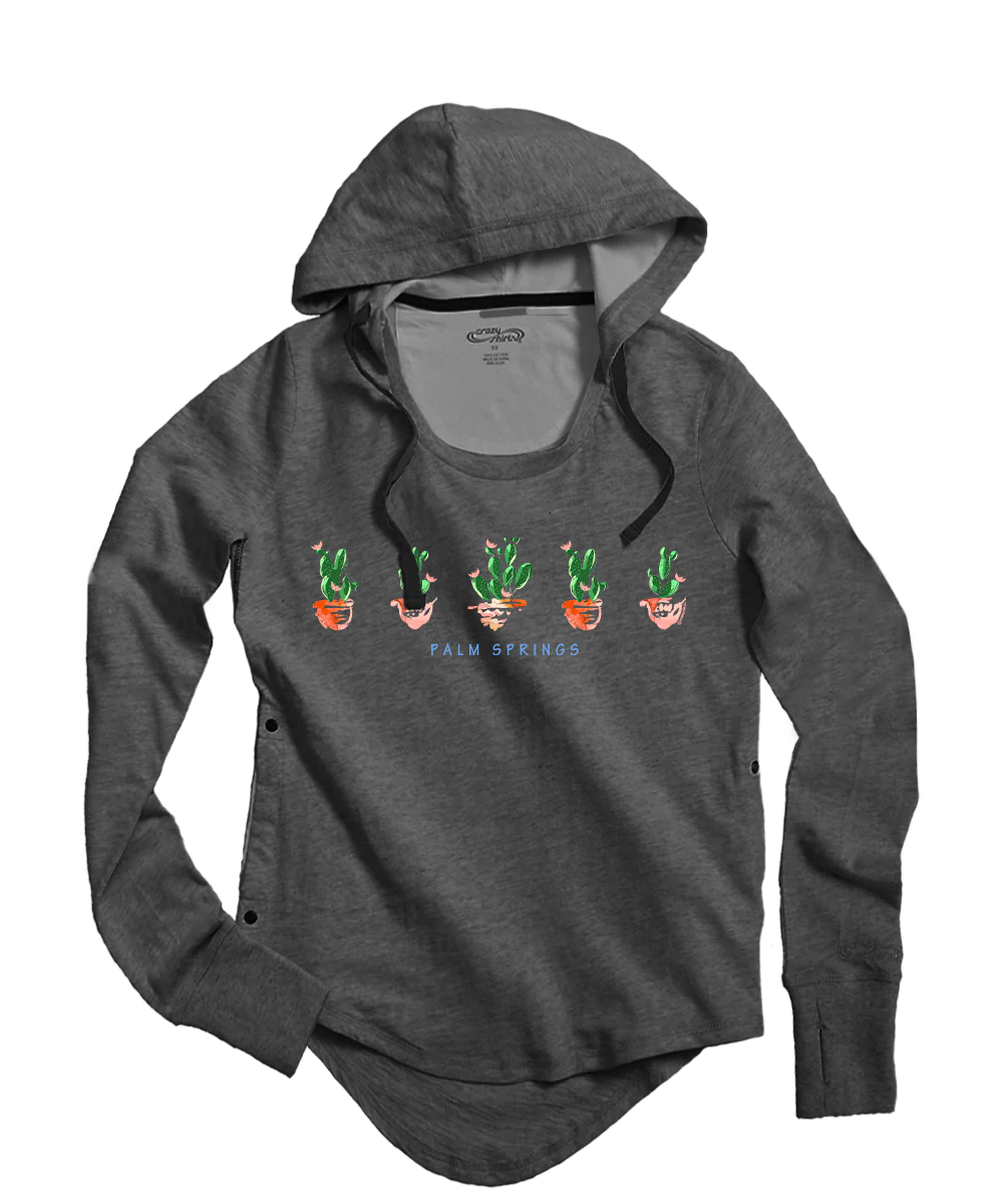 Desert Cactus - Gray Heather Long Sleeve Harmony Hooded T
