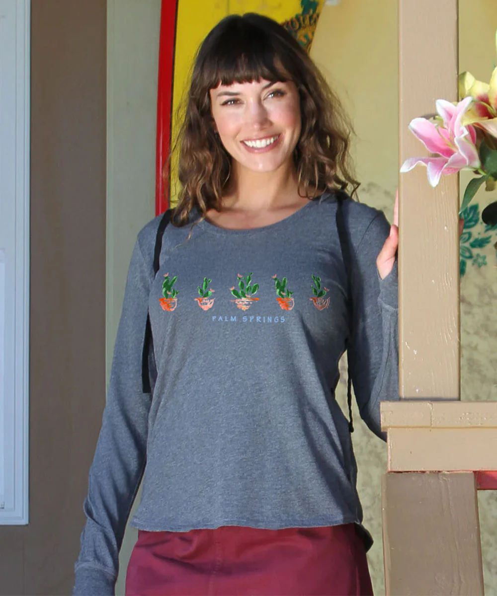 Desert Cactus - Gray Heather Long Sleeve Harmony Hooded T - Image 2