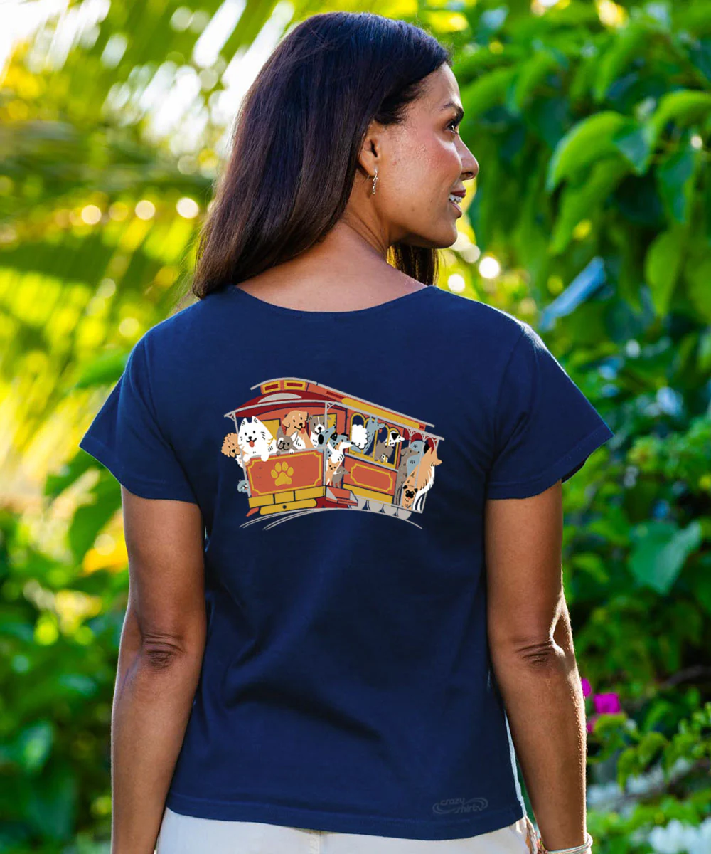 Dog Trolley - Navy Short Sleeve Scoop Neck T-Shirt - Image 3