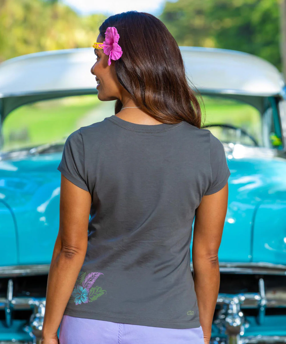 Elegant Floral Band - Graphite Short Sleeve Pima T-Shirt - Image 3