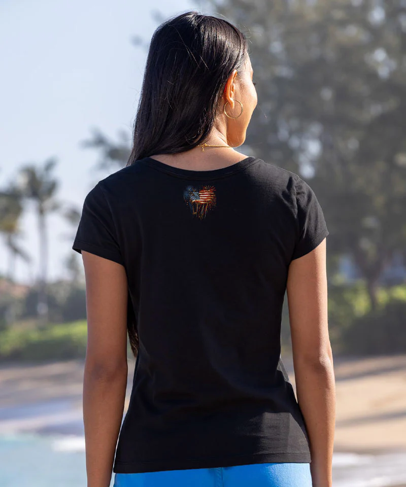Fireworks Flag - Jet Black Short Sleeve Pima T-Shirt - Image 3