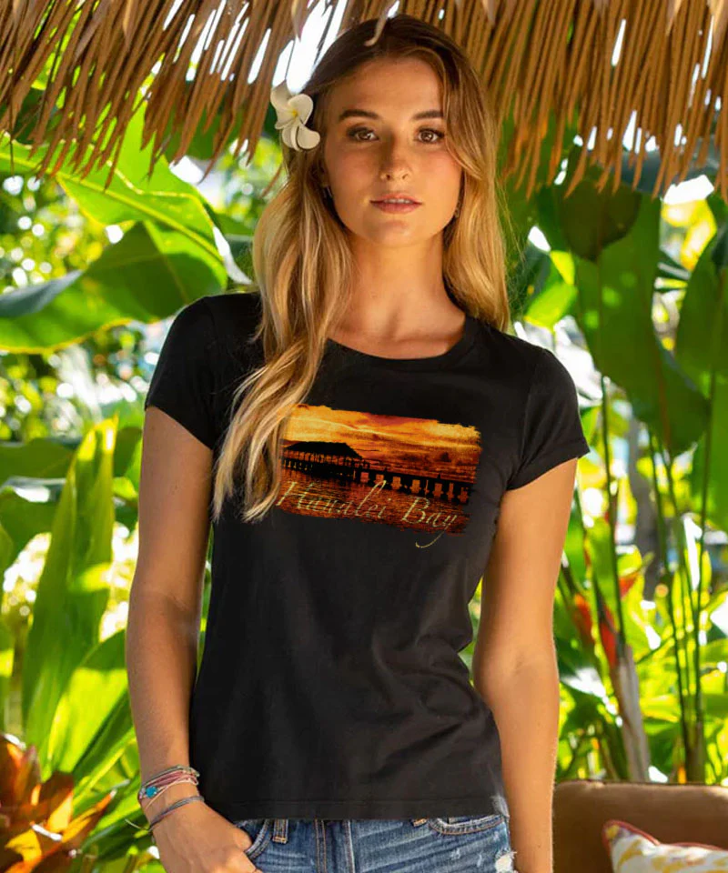 Hanalei Sunset - Jet Black Short Sleeve Pima T-Shirt - Image 2