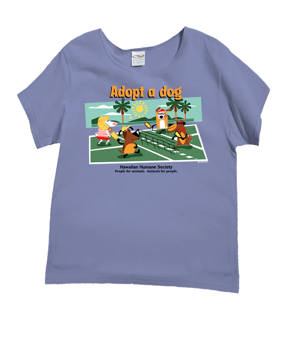 Hawaiian Humane Society Adopt A Dog Pickleball - Lavender Dyed Short Sleeve Scoop Neck T-Shirt