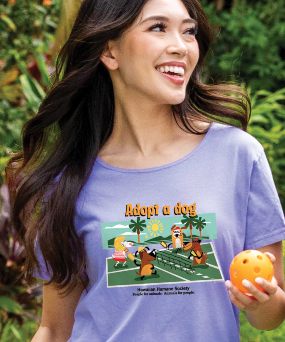 Hawaiian Humane Society Adopt A Dog Pickleball - Lavender Dyed Short Sleeve Scoop Neck T-Shirt - Image 2