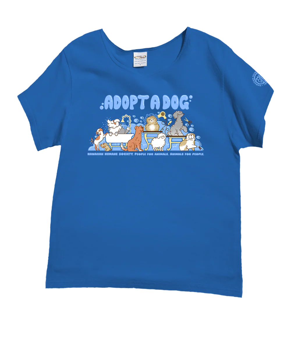 Hawaiian Humane Society At The Groomer - Blue Hawaii Dyed Short Sleeve Scoop Neck T-Shirt
