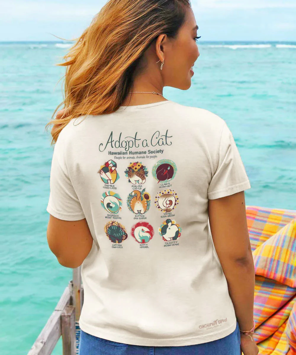 Hawaiian Humane Society Cat Creatives - Coconut Dyed Short Sleeve Scoop Neck T-Shirt - Image 3