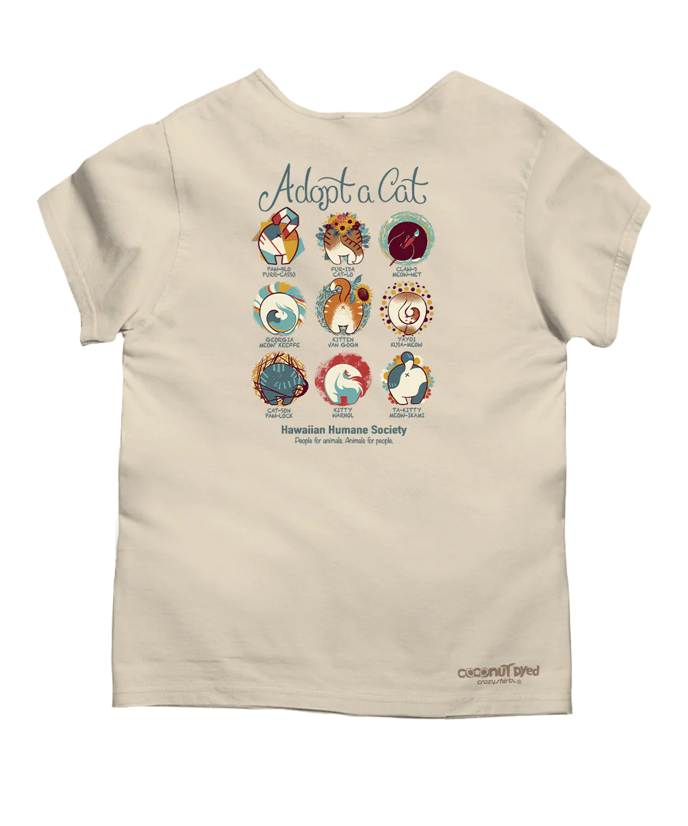 Hawaiian Humane Society Cat Creatives - Coconut Dyed Short Sleeve Scoop Neck T-Shirt - Image 4