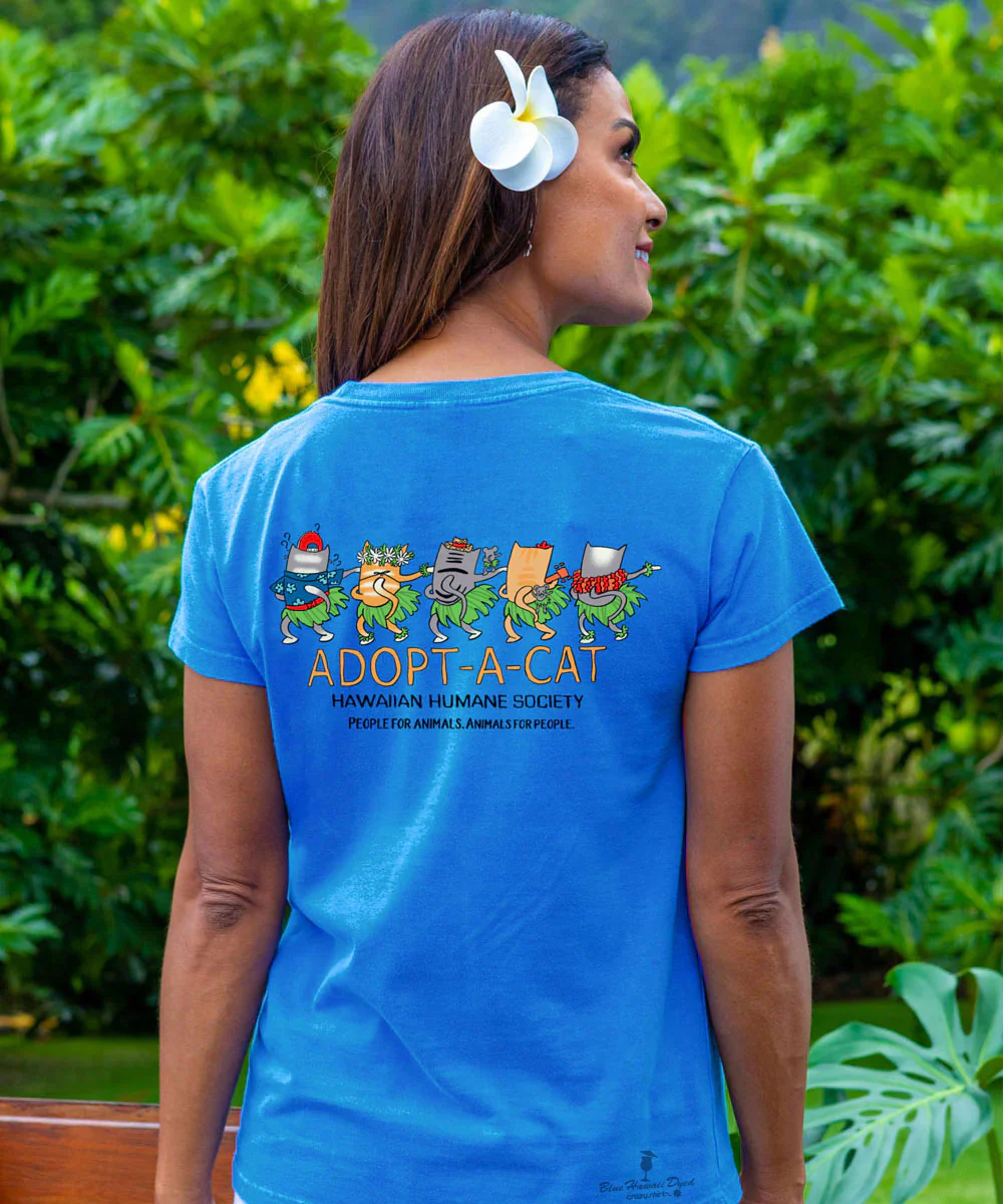 Hawaiian Humane Society Meow Halau - Blue Hawaii Dyed Short Sleeve Crewneck T-Shirt - Image 3