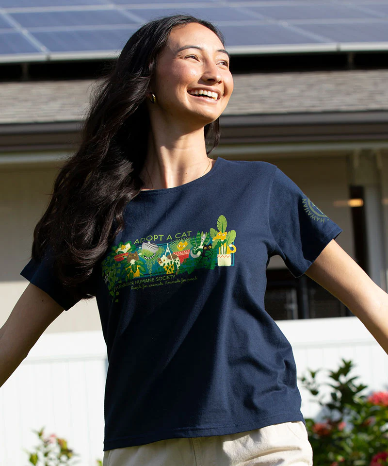 Hawaiian Humane Society Plant Cats - Navy Short Sleeve Scoop Neck T-Shirt - Image 2