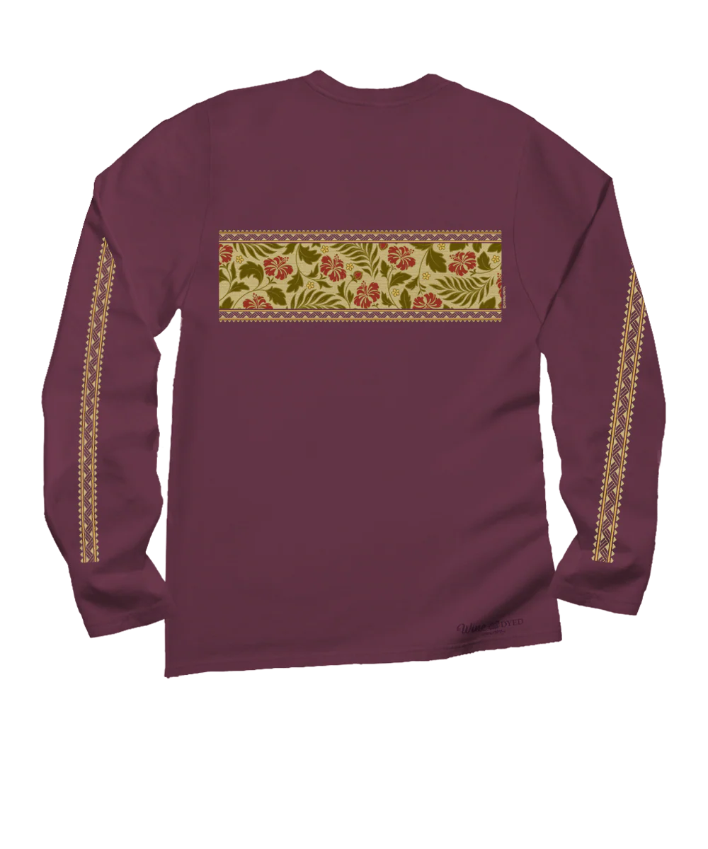 Hibiscus Brocade Band - Wine Dyed Long Sleeve Crewneck T-Shirt - Image 4