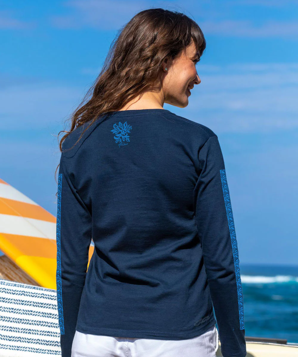 Hinatea Cascade - Navy Long Sleeve Crewneck T-Shirt - Image 3