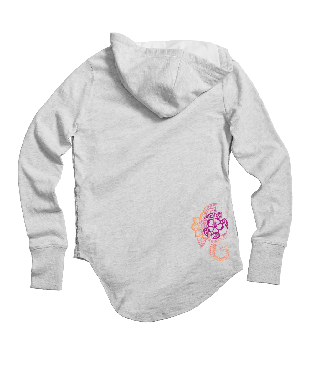 Honu Current - White Grey Heather Long Sleeve Harmony Hooded T - Image 4