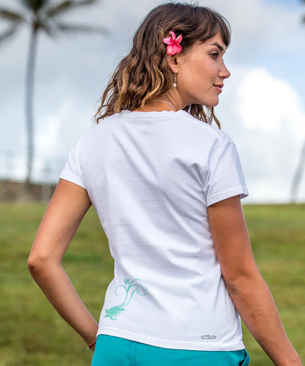 Honu Love - White Short Sleeve Crewneck T-Shirt - Image 3
