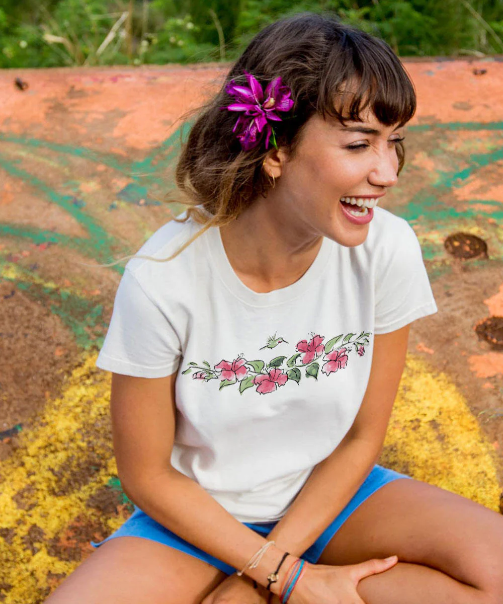 Hum Hibiscus - White Short Sleeve Crewneck T-Shirt - Image 2
