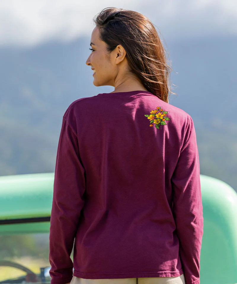 Ilima Blossoms - Wine Dyed Long Sleeve Crewneck T-Shirt - Image 3