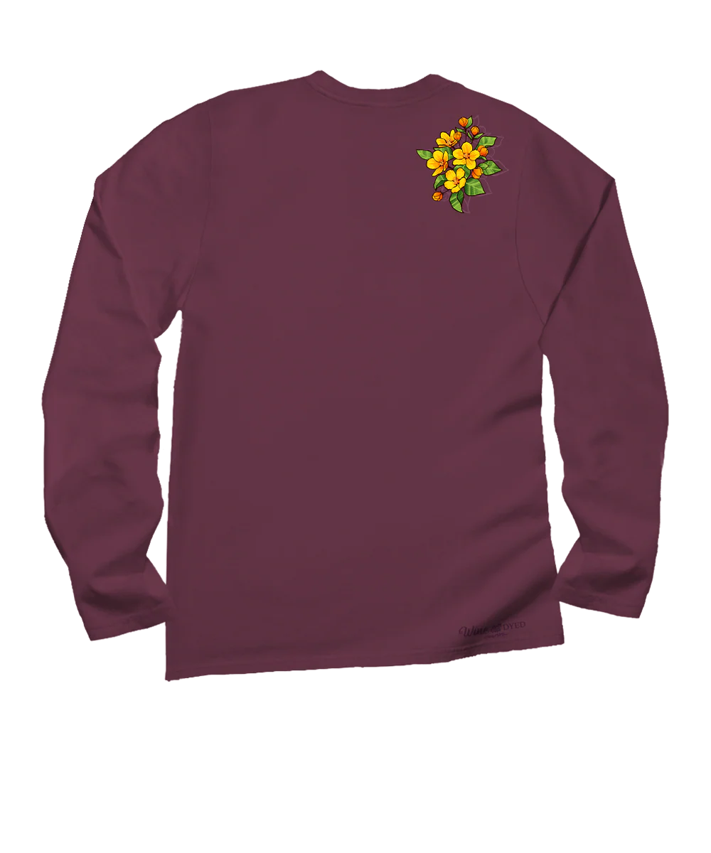 Ilima Blossoms - Wine Dyed Long Sleeve Crewneck T-Shirt - Image 4