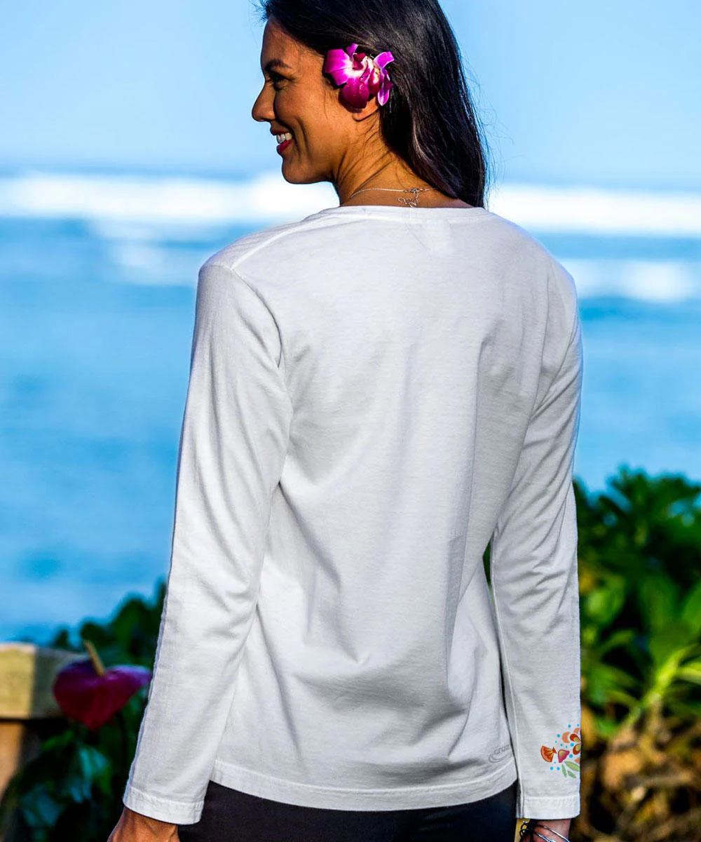 Island Tides - White Long Sleeve Crewneck T-Shirt - Image 3